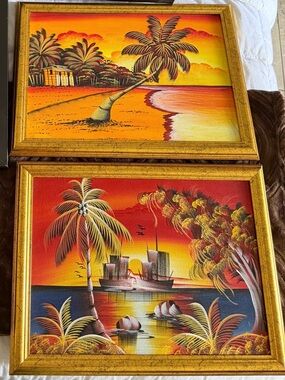 Tropical Sunset Palm Canvas Wall Art - Orange and Yellow